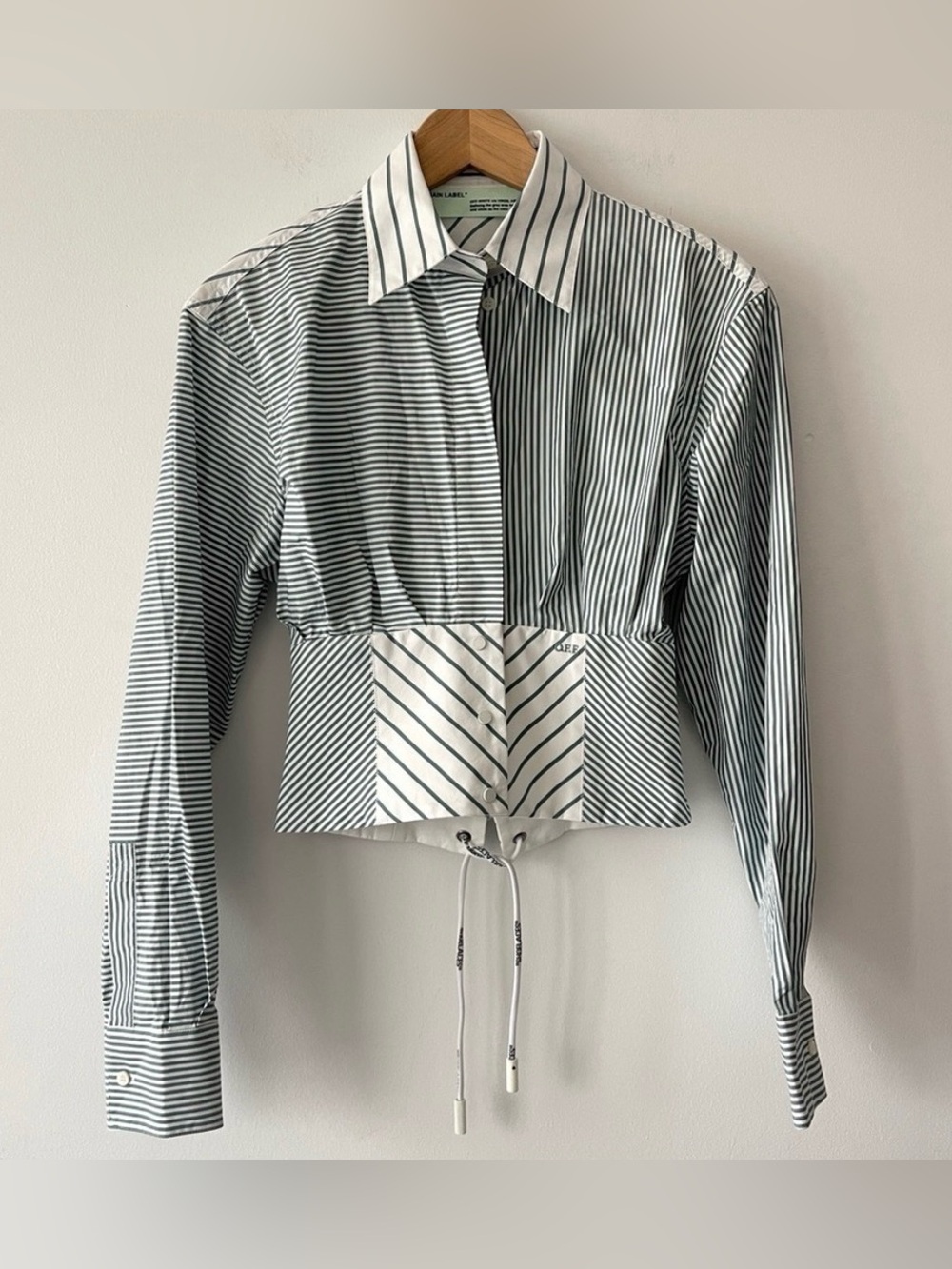 Off-White Main Label Striped Long Sleeve Button-Up Shirt open back lace up green